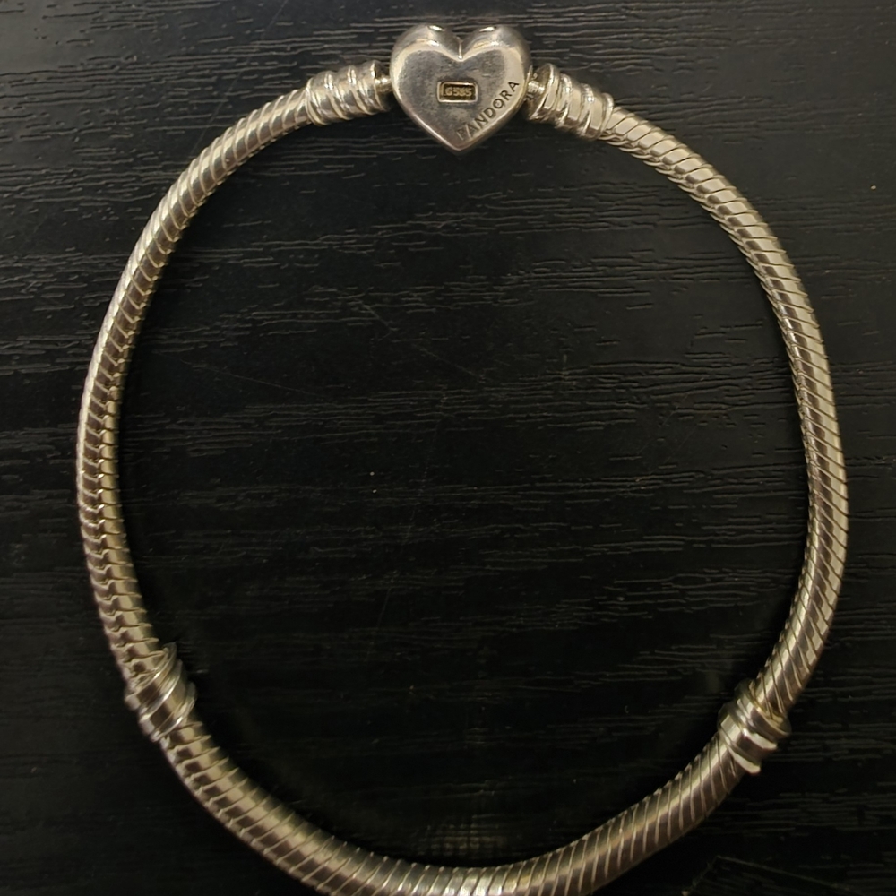 RETIRED** Two-Tone Pandora Heart Charm Snake Chain Bracelet - Silver & Gold - Picture 3 of 4